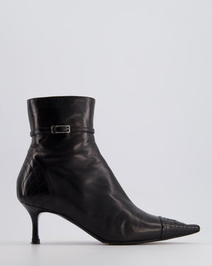 Chanel 05A Vintage Black Leather Pointed Toe Ankle Boots Size EU 36