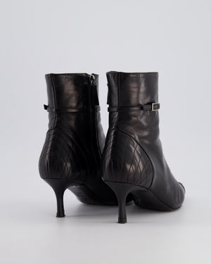 Chanel 05A Vintage Black Leather Pointed Toe Ankle Boots Size EU 36