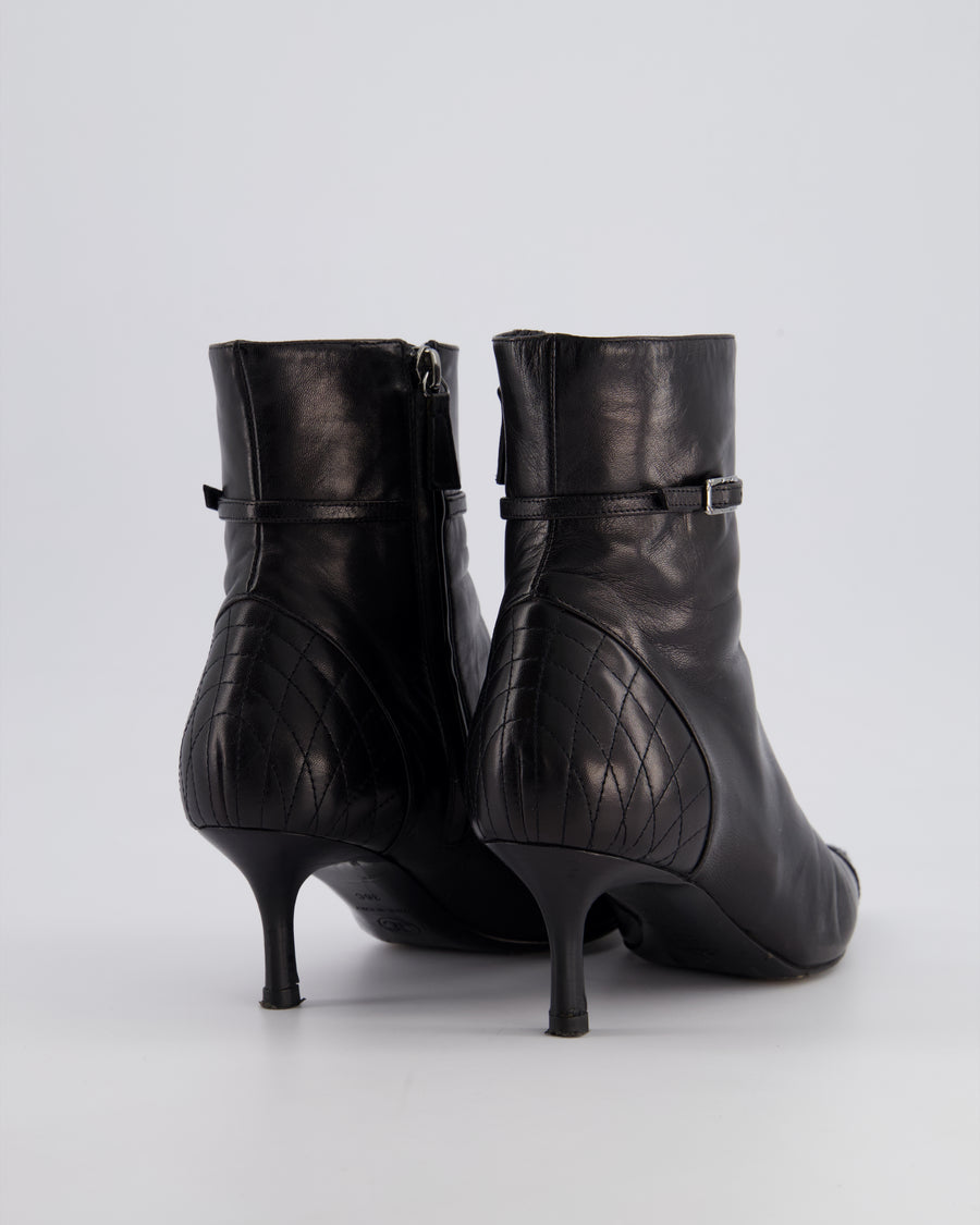 Chanel 05A Vintage Black Leather Pointed Toe Ankle Boots Size EU 36
