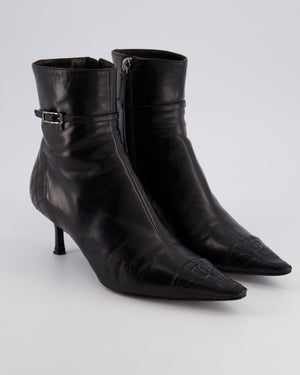 Chanel 05A Vintage Black Leather Pointed Toe Ankle Boots Size EU 36