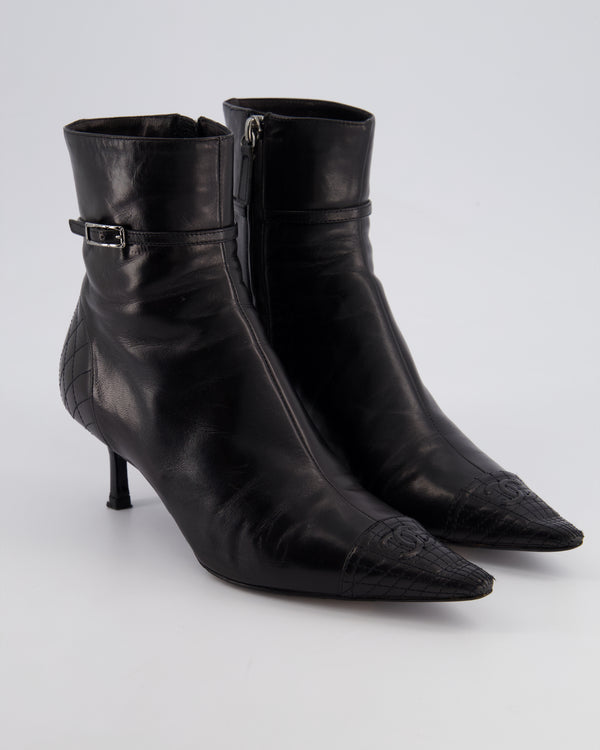 Chanel 05A Vintage Black Leather Pointed Toe Ankle Boots Size EU 36