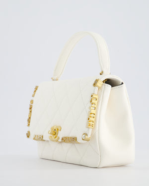 *LIMITED EDITION* Chanel White Paris Monaco Mini Single Flap Bag with Black Interior, Crystal Details and Brushed Gold Hardware