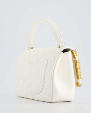 *LIMITED EDITION* Chanel White Paris Monaco Mini Single Flap Bag with Black Interior, Crystal Details and Brushed Gold Hardware