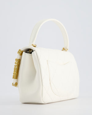 *LIMITED EDITION* Chanel White Paris Monaco Mini Single Flap Bag with Black Interior, Crystal Details and Brushed Gold Hardware
