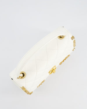 *LIMITED EDITION* Chanel White Paris Monaco Mini Single Flap Bag with Black Interior, Crystal Details and Brushed Gold Hardware