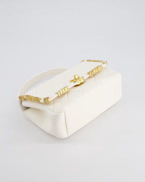 *LIMITED EDITION* Chanel White Paris Monaco Mini Single Flap Bag with Black Interior, Crystal Details and Brushed Gold Hardware