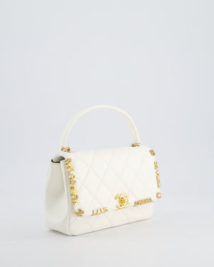 *LIMITED EDITION* Chanel White Paris Monaco Mini Single Flap Bag with Black Interior, Crystal Details and Brushed Gold Hardware