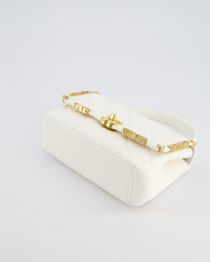 *LIMITED EDITION* Chanel White Paris Monaco Mini Single Flap Bag with Black Interior, Crystal Details and Brushed Gold Hardware