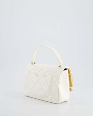 *LIMITED EDITION* Chanel White Paris Monaco Mini Single Flap Bag with Black Interior, Crystal Details and Brushed Gold Hardware