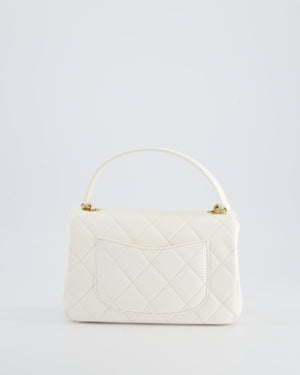*LIMITED EDITION* Chanel White Paris Monaco Mini Single Flap Bag with Black Interior, Crystal Details and Brushed Gold Hardware