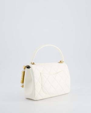 *LIMITED EDITION* Chanel White Paris Monaco Mini Single Flap Bag with Black Interior, Crystal Details and Brushed Gold Hardware