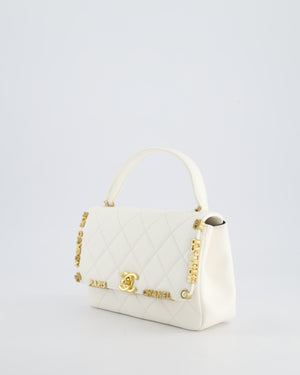 *LIMITED EDITION* Chanel White Paris Monaco Mini Single Flap Bag with Black Interior, Crystal Details and Brushed Gold Hardware