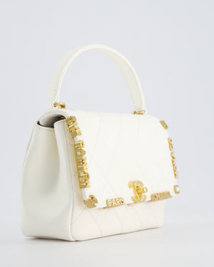*LIMITED EDITION* Chanel White Paris Monaco Mini Single Flap Bag with Black Interior, Crystal Details and Brushed Gold Hardware