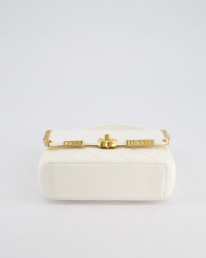 *LIMITED EDITION* Chanel White Paris Monaco Mini Single Flap Bag with Black Interior, Crystal Details and Brushed Gold Hardware
