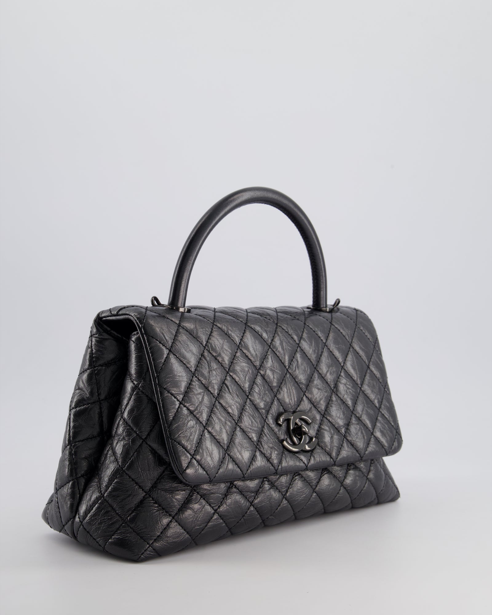 Chanel 20P Black Medium Aged Calfskin Coco Top Handle Bag