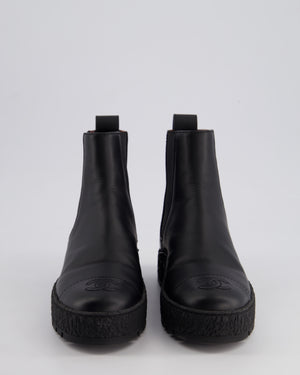 Chanel Black Leather Boots with Gold Logo Detail Size EU 35.5