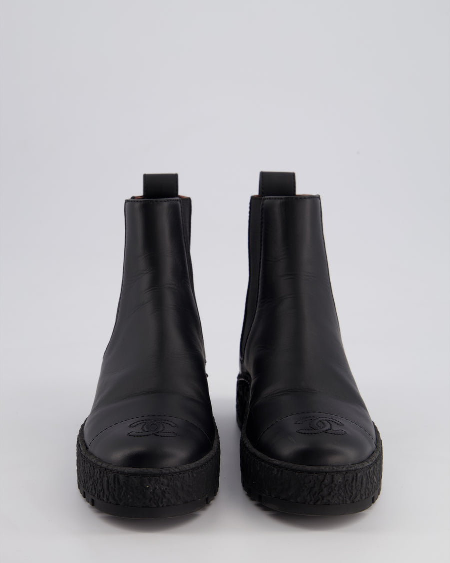 Chanel Black Leather Boots with Gold Logo Detail Size EU 35.5