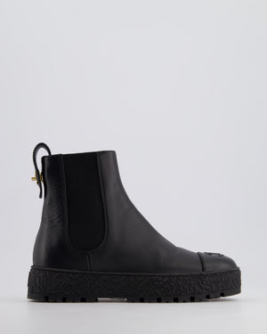Chanel Black Leather Boots with Gold Logo Detail Size EU 35.5