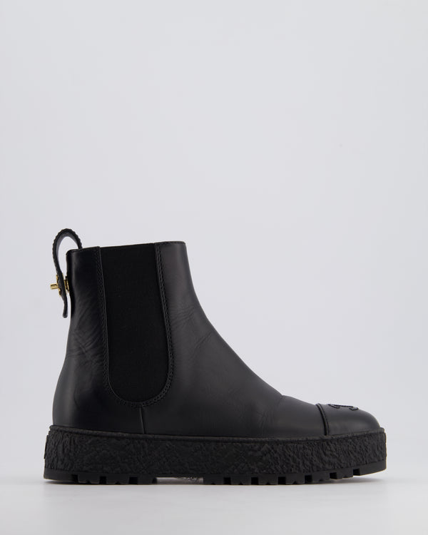 Chanel Black Leather Boots with Gold Logo Detail Size EU 35.5