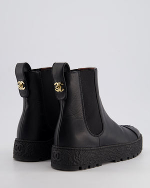 Chanel Black Leather Boots with Gold Logo Detail Size EU 35.5