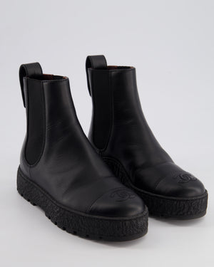 Chanel Black Leather Boots with Gold Logo Detail Size EU 35.5