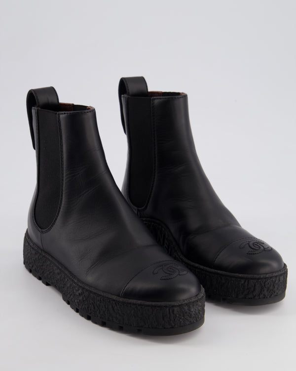 Chanel Black Leather Boots with Gold Logo Detail Size EU 35.5