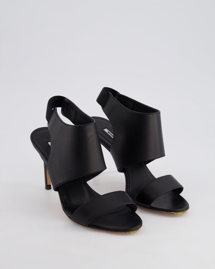 Manolo Blahnik Black Leather Open Toe Leather Heels Size EU 35