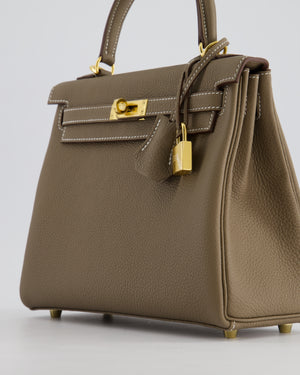 *HOLY GRAIL* Hermès Kelly 25cm Retourne Bag in Etoupe Togo Leather and Gold Hardware