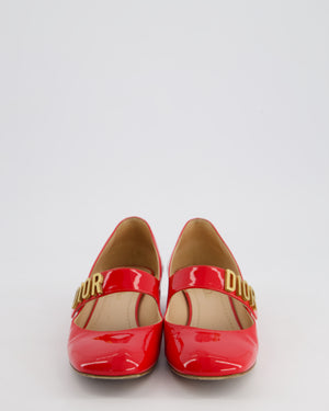 Christian Dior Red Baby-D Mary Jane Ballerina in Patent Leather with Gold Logo Detail Size EU 36