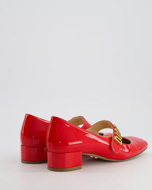 Christian Dior Red Baby-D Mary Jane Ballerina in Patent Leather with Gold Logo Detail Size EU 36