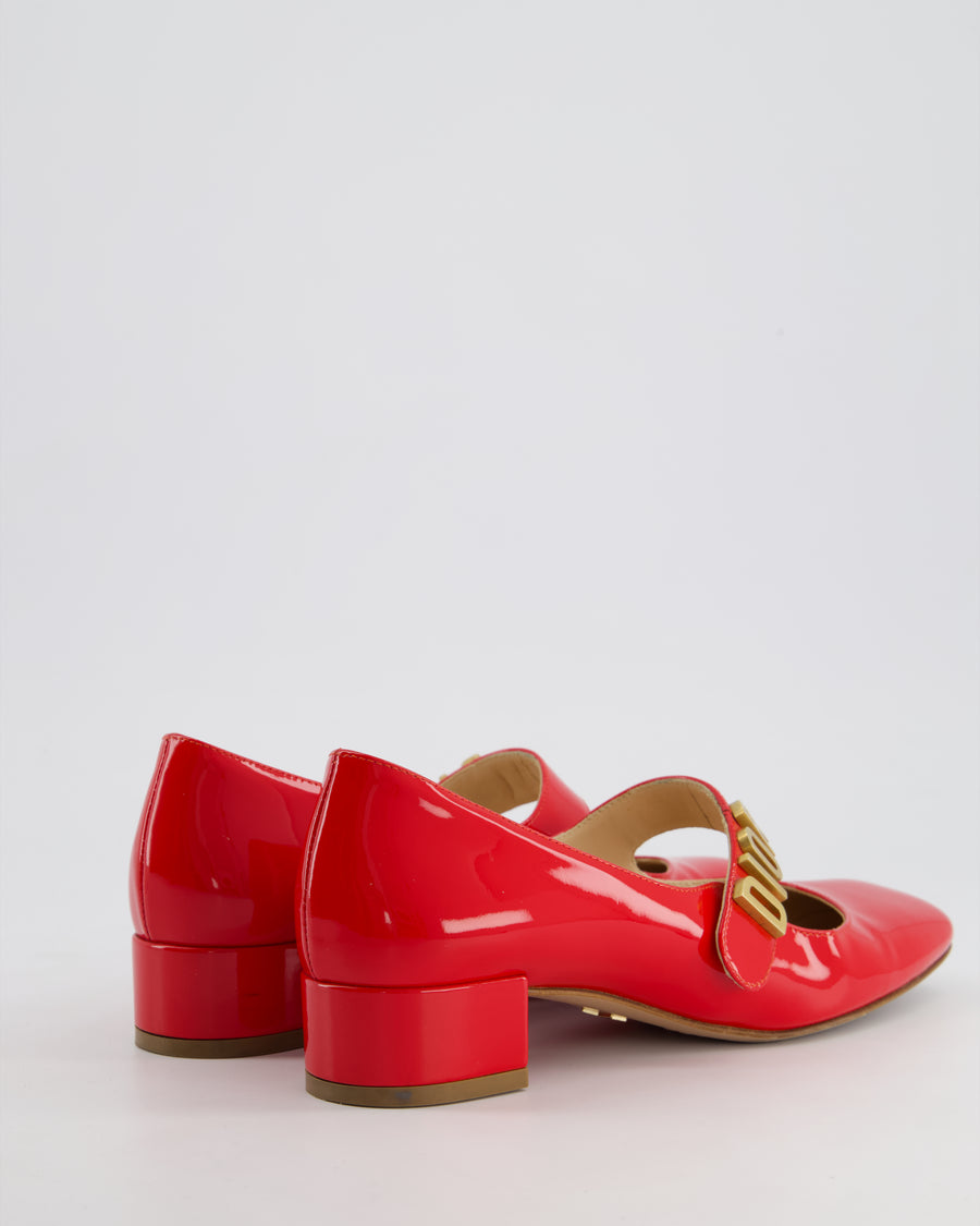 Christian Dior Red Baby-D Mary Jane Ballerina in Patent Leather with Gold Logo Detail Size EU 36