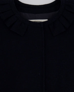 Valentino Vintage Navy Blue Cropped Sleeve Jacket With Ruffle Neckline Detail