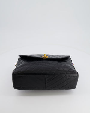 Chanel Vintage Black Large Camera Bag in Lambskin Leather with Front Pocket with 24k Gold Hardware