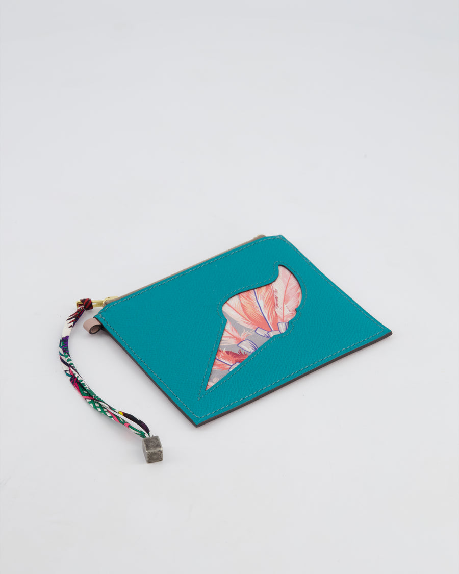 Hermès Petit H Coin Purse in Cactus and Cognac Epsom and Togo Leather with Printed Silk Detail RRP £650