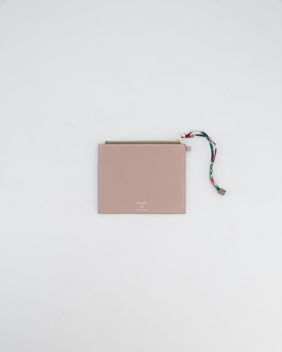 Hermès Petit H Coin Purse in Cactus and Cognac Epsom and Togo Leather with Printed Silk Detail RRP £650