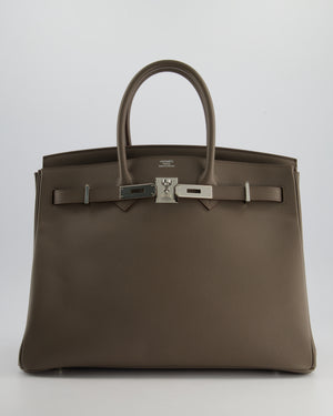 *HOT* Hermès Birkin 35cm Retourne Bag in Etain Epsom Leather with Palladium Hardware