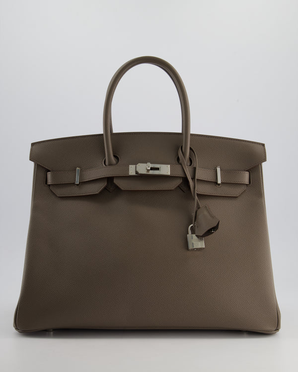 *HOT* Hermès Birkin 35cm Retourne Bag in Etain Epsom Leather with Palladium Hardware