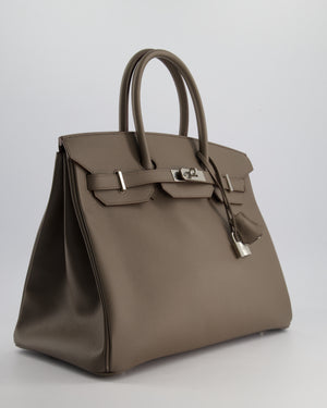 *HOT* Hermès Birkin 35cm Retourne Bag in Etain Epsom Leather with Palladium Hardware