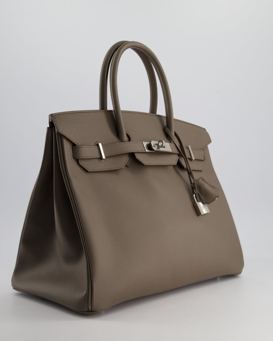 *HOT* Hermès Birkin 35cm Retourne Bag in Etain Epsom Leather with Palladium Hardware
