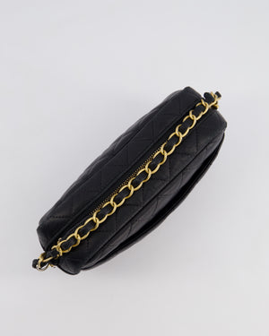 Chanel Black Quilted Small Camera Bag in Lambskin Leather with Front Pocket and Gold Hardware
