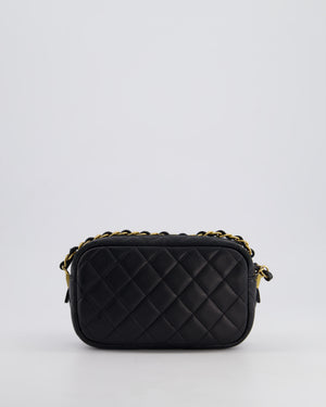 Chanel Black Quilted Small Camera Bag in Lambskin Leather with Front Pocket and Gold Hardware