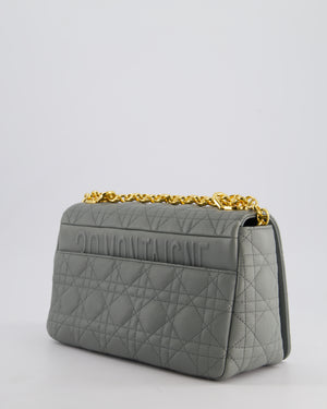 Christian Dior Grey Large Caro Supple Cannage Calfskin Leather Flap Bag With Gold Hardware RRP £3750