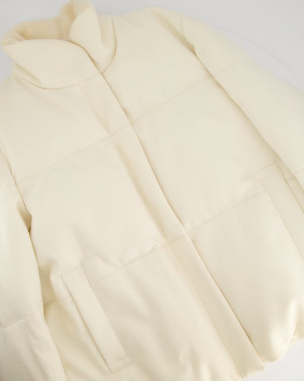 Loro Piana Cream Cashmere Puffer Down Jacket with Cuffed Sleeves Details Size IT 44 (UK 12) RRP 4200£