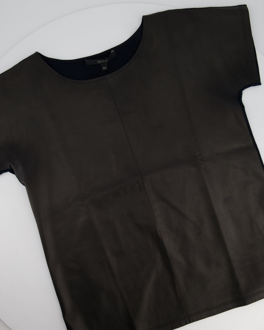 Gucci Vintage Black Short Sleeve Leather & Cotton Top Size XS (UK 6)