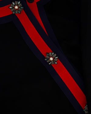 Gucci Navy Long Sleeve Jacket with Jewelled Buttons and "LOVE" Detachable Hood Detail Size IT 48 (UK 16)
