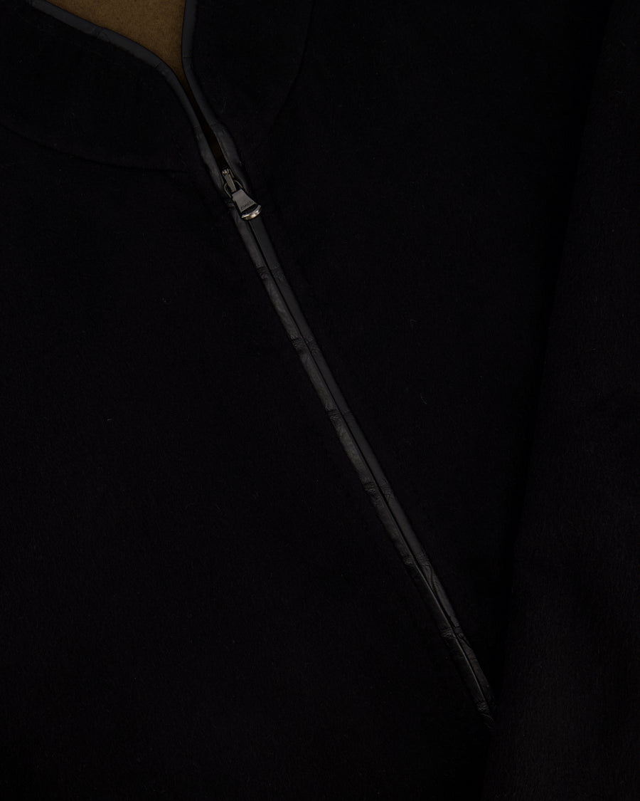 Unbranded Black Cashmere Varsity Bomber Jacket with Croc Embossed Detail Size XL (EU 52)
