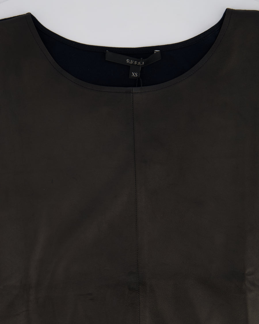 Gucci Vintage Black Short Sleeve Leather & Cotton Top Size XS (UK 6)