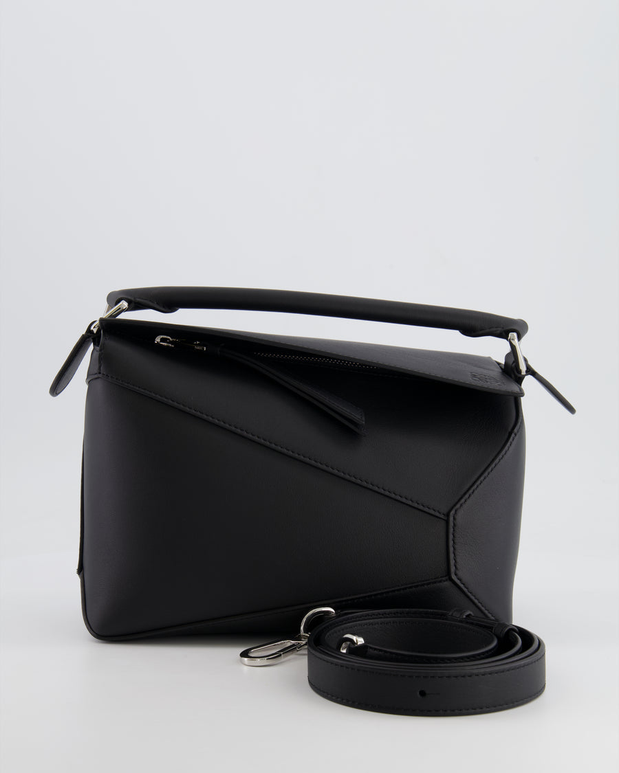 Loewe Black Small Puzzle Edge Bag in Smooth Calfskin Leather with Silver Hardware RRP £2,700.