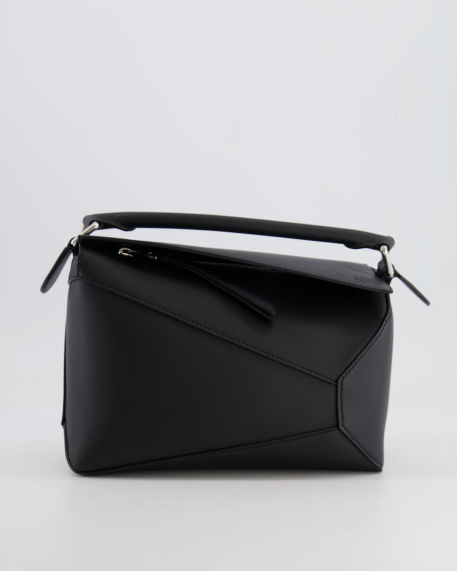 Loewe Black Small Puzzle Edge Bag in Smooth Calfskin Leather with Silver Hardware RRP £2,700.