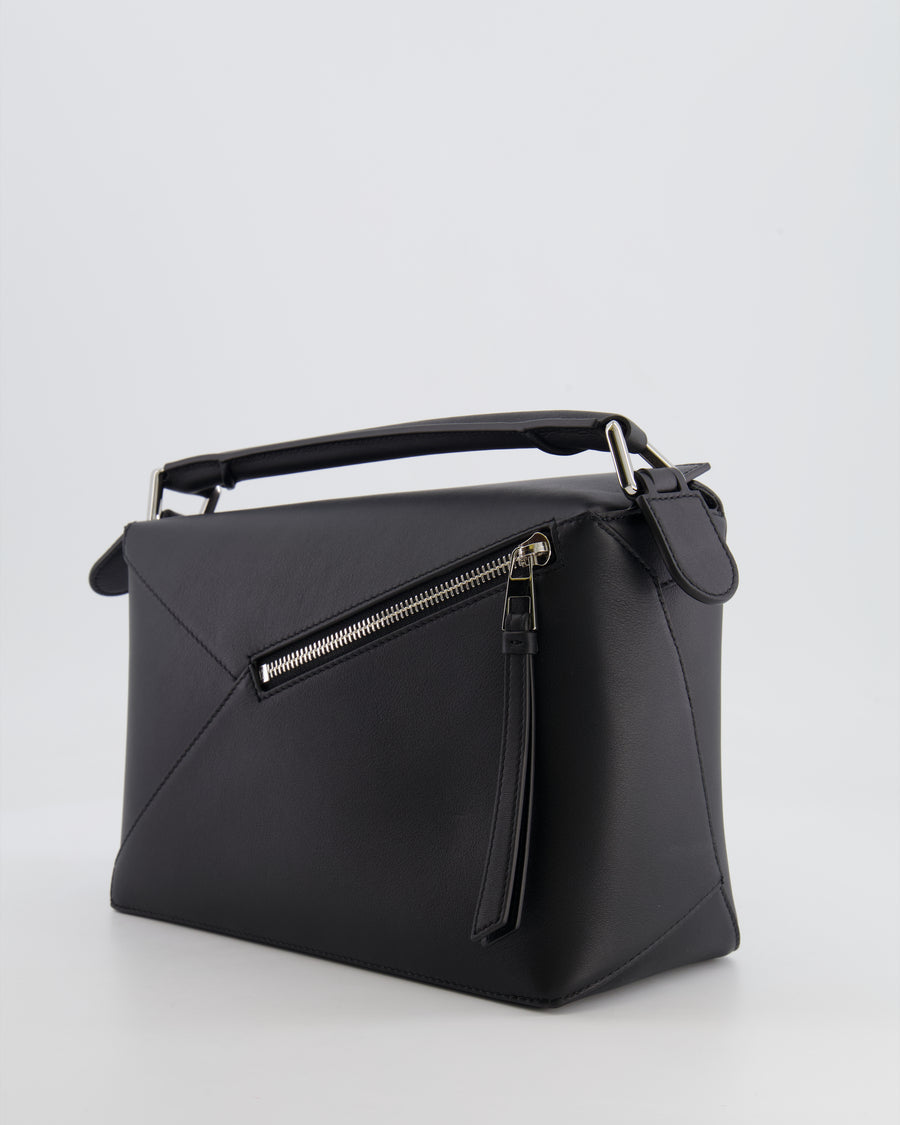 Loewe Black Small Puzzle Edge Bag in Smooth Calfskin Leather with Silver Hardware RRP £2,700.